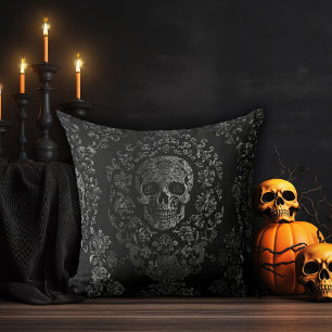 Dark Ornate Skull Throw Pillow