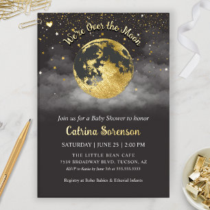 Dark Over the Moon Gold Gender Neutral Baby Shower