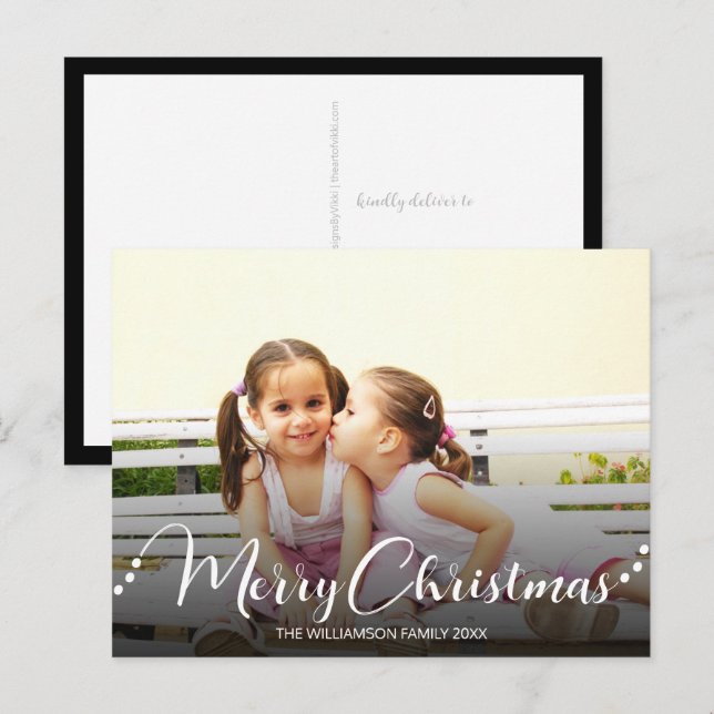 Dark Overlay White Merry Christmas Photo Holiday Postcard (Front/Back)