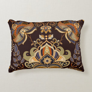Dark Paisley: Floral Indian Seamless. Accent Pillow