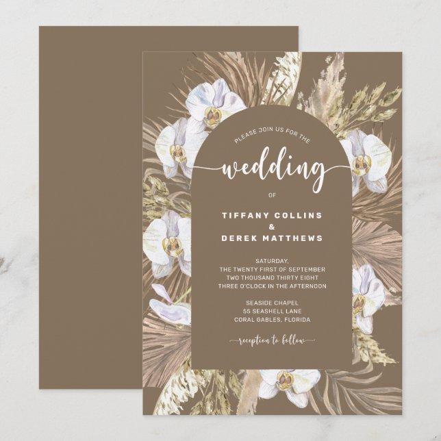 Dark Pampas Grass Arch Boho Wedding Invitation (Front/Back)