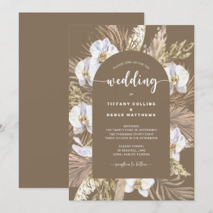 Dark Pampas Grass Arch Boho Wedding Invitation