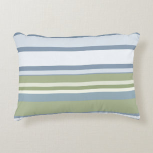 Dark Pastel Blue and Spring Rain Stripes Accent Pillow