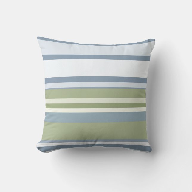 Dark Pastel Blue and Spring Rain Stripes Throw Pillow (Front)