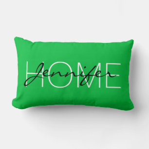 Dark pastel green colour home monogram lumbar pillow