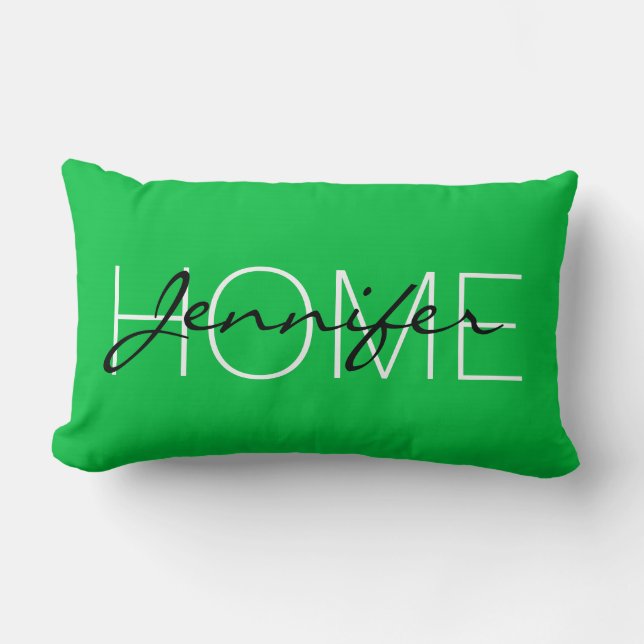 Dark pastel green colour home monogram lumbar pillow (Front)