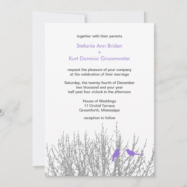 Dark Pastel Purple Elegant Winter Wedding DIY Invi Invitation (Front)