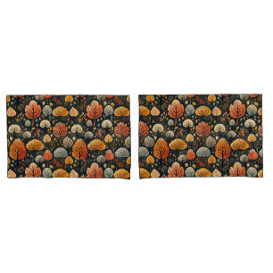 Dark pattern autumn leaves orange fall tree forest pillowcase