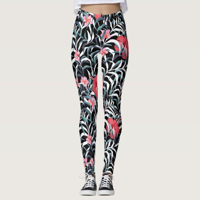 Dark pattern with flowers leggings (Front)