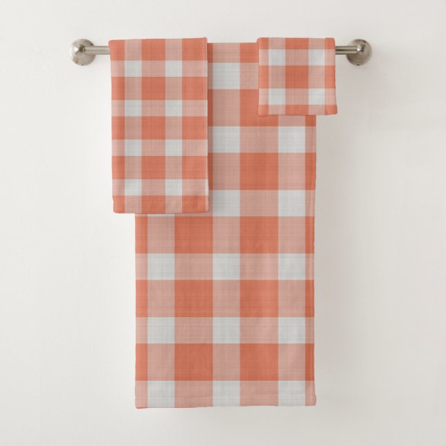 Dark Peach checkered Plaid gingham  Bath Towel Set (Insitu)