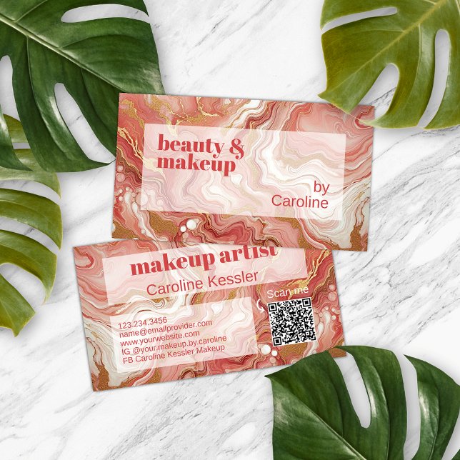 Dark Peach Coral Red Pink Gold Marble Art Pattern Business Card (Creator Uploaded)
