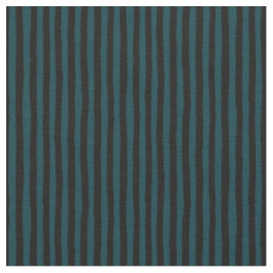 Dark Peacock Blue & Black Wonky Stripes Fabric