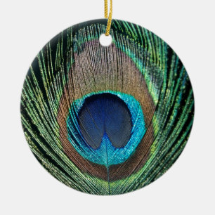 Dark Peacock Feather Ceramic Ornament