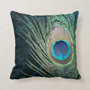 Dark Peacock Feather Throw Pillow
