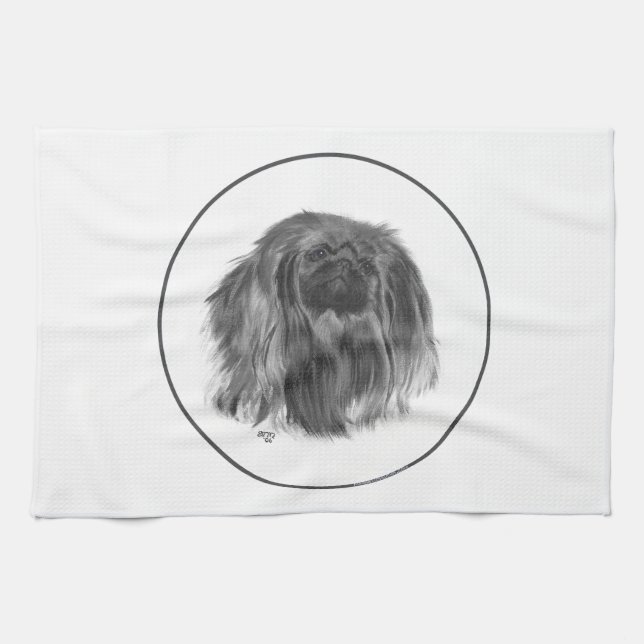 Dark Pekingese Kitchen Towel (Horizontal)