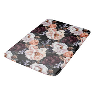 Dark Peonies Floral Pattern Bath Mat