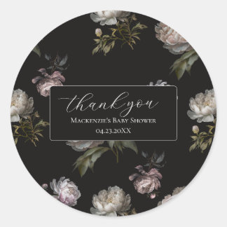 Dark Peony Baby Shower Thank You Sticker