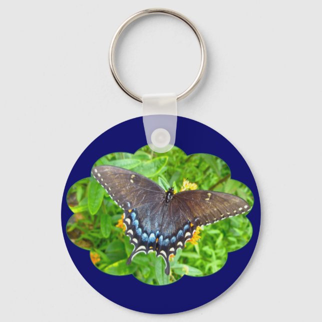 Dark Phase Tiger Swallowtail Butterfly Birthday Keychain (Front)