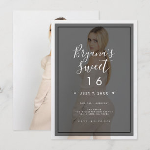 Dark Photo Tint Overlay 2 Modern Minimal Sweet 16 Invitation