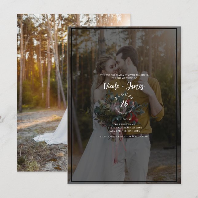 Dark Photo Tint Overlay 2 Modern Minimal Wedding Invitation (Front/Back)