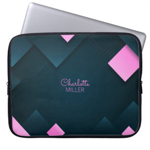 Dark-Pink Abstract Shapes with Custom Name Laptop Sleeve
