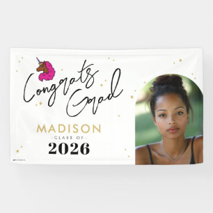 Dark Pink Afro Unicorn Graduation Banner