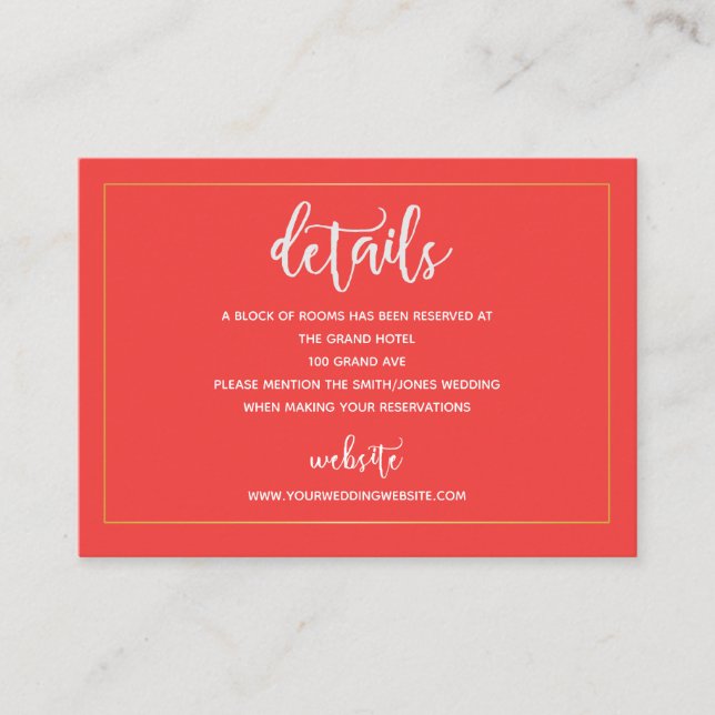 Dark Pink and Gold Accommodation Details Card (Front)