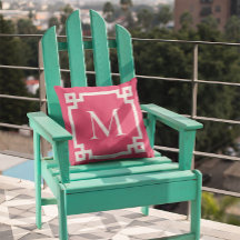 Dark Pink and White Monogrammed Greek Key Border