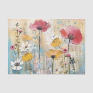 Dark Pink and Yellow Large Watercolor Flowers Tissue Paper