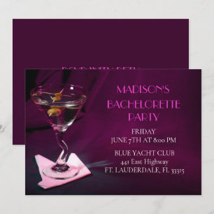 Dark Pink Bachelorette Martini Bridal Party Invitation