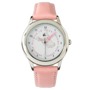 Dark Pink Ballerina Girl Personalized Name Watch