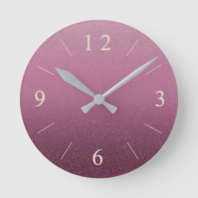 Dark Pink Blush Faux Glitter Gradient Glamourous Round Clock (Front)
