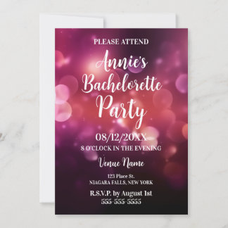 Dark Pink Bokeh Bachelorette Party Invitation