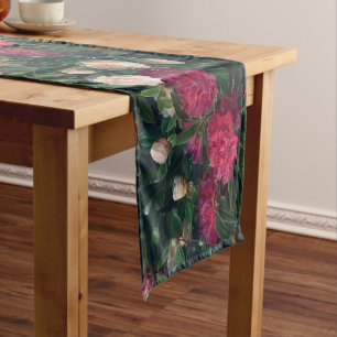 Dark Pink Camellias & White Rhododendrons Short Table Runner