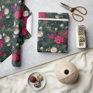 Dark Pink Camellias & White Rhododendrons Wrapping Paper