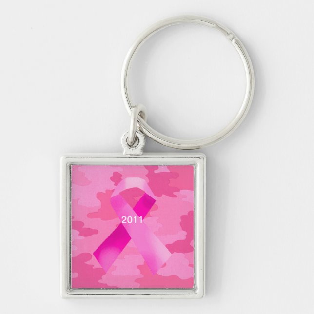 Dark Pink Camouflage Pink Ribbon Date Key Chain (Front)