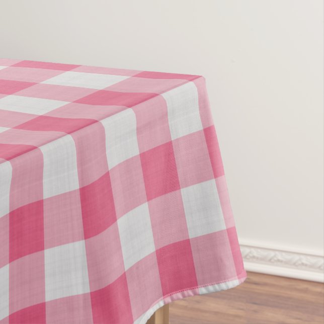 Dark Pink Checkered gingham Plaid Tablecloth (In Situ)