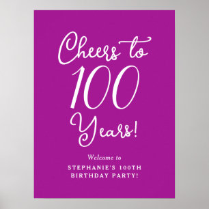 Dark Pink Cheers to 100 Years Birthday Welcome Poster