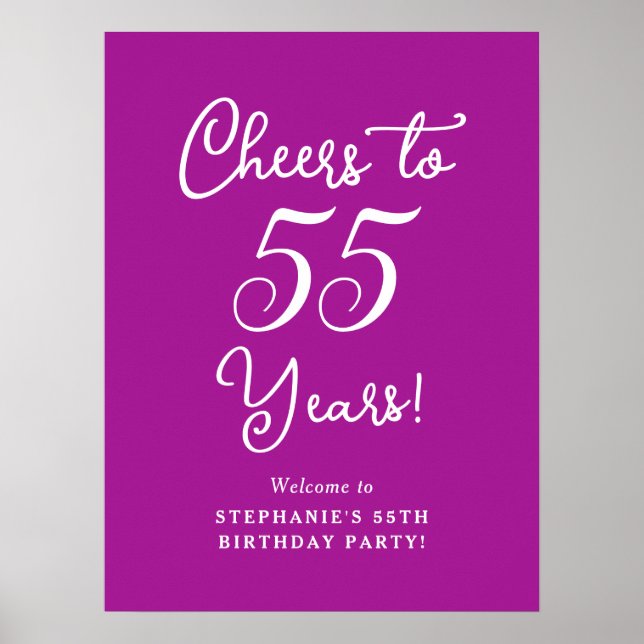 Dark Pink Cheers to 55 Years Birthday Welcome Sign (Front)
