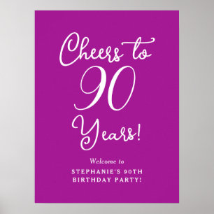 Dark Pink Cheers to 90 Years Birthday Welcome Sign