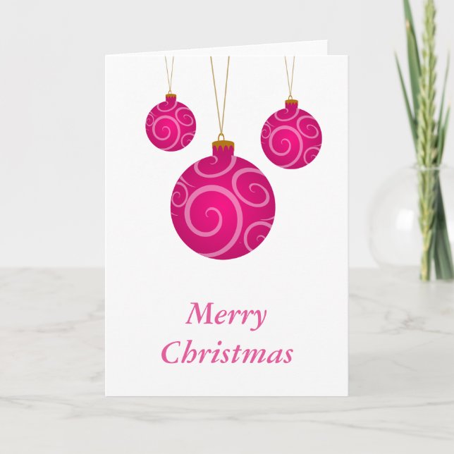 Dark Pink Christmas Baubles Greeting Card (Front)