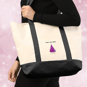 Dark Pink Christmas Tree Silver sparkle Stars Tote Bag