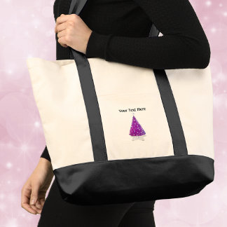 Dark Pink Christmas Tree Silver sparkle Stars Tote Bag