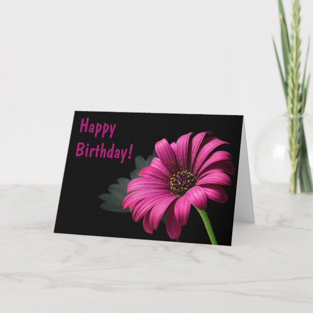 Dark Pink Chrysanthemum Birthday Card (Front)
