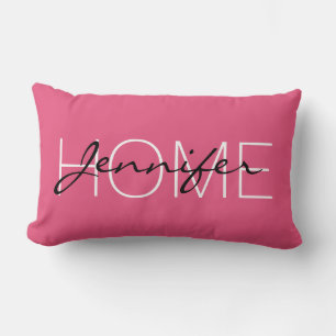 Dark pink colour home monogram lumbar pillow