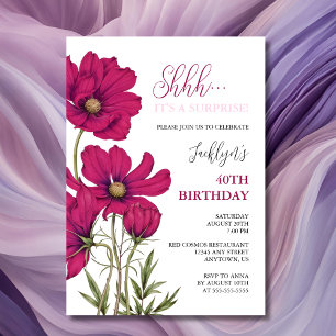 Dark Pink Cosmos Floral Surprise Birthday Invitation
