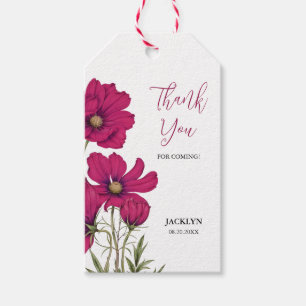 Dark Pink Cosmos Floral Thank You Birthday Gift Tags