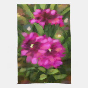 Dark Pink Dahlia Floral Flowers Flower Green Kitchen Towel