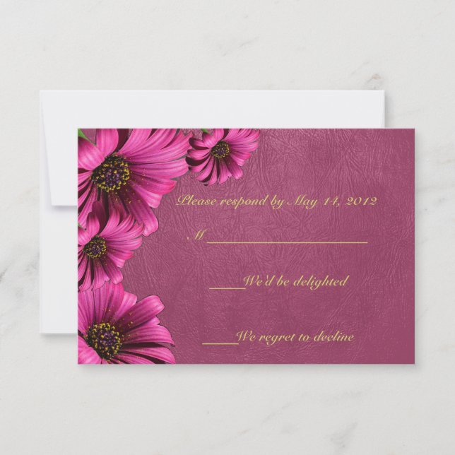 Dark Pink Daisy Leather RSVP Cards (Front)