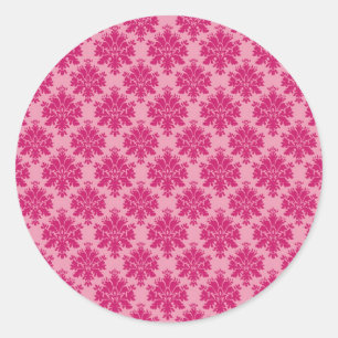 Dark pink damask rows on pink background pattern classic round sticker
